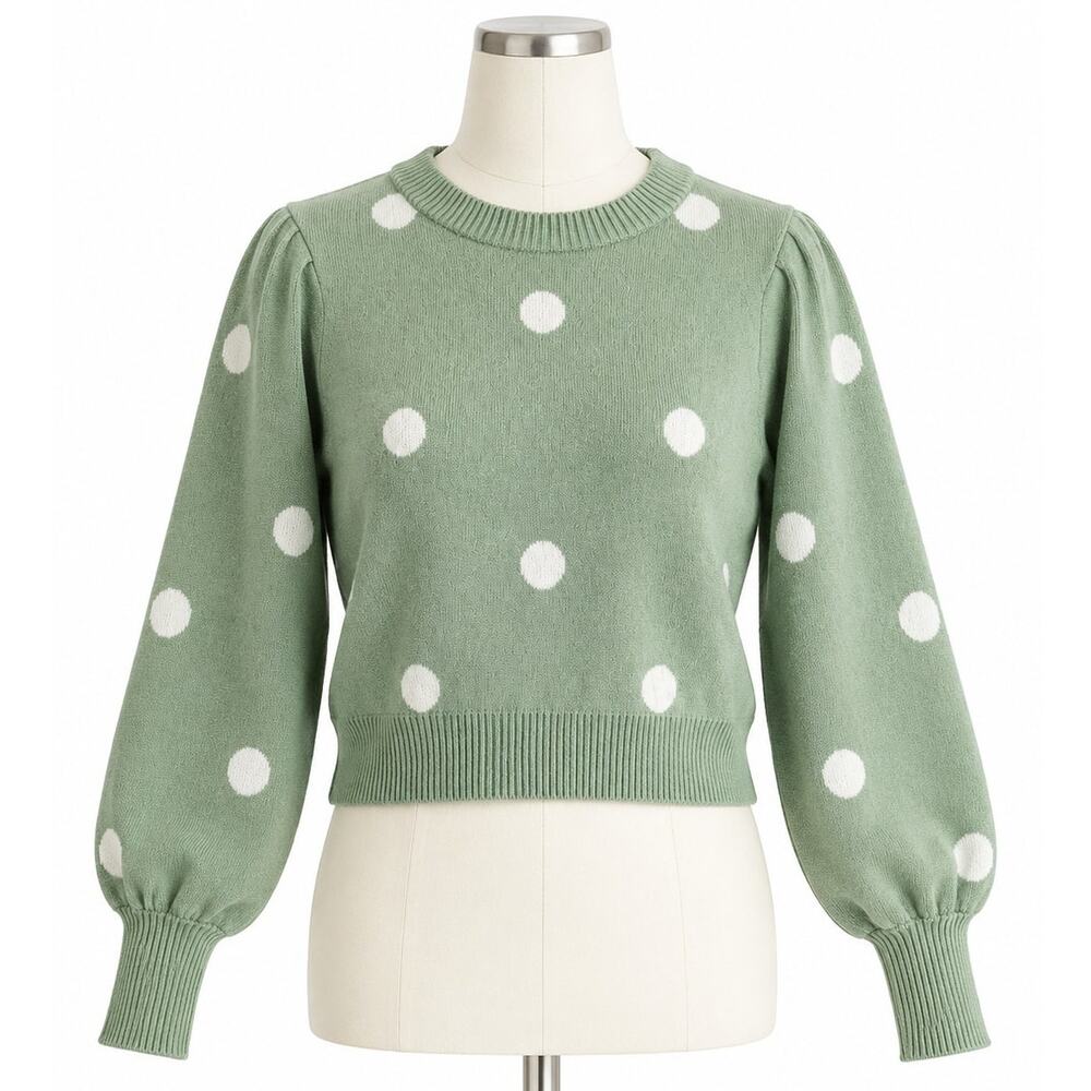 PHILOSOPHY Crewneck Polka Dot Balloon Sleeve Green/White Sweater - Size S